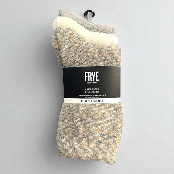 Frye Crew Socks 3 PAIR Women's 5-10 Shoe Size SUPERSOFT Neutral Mix New With Tag - Picture 1 of 6